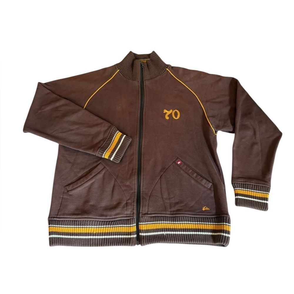 Quiksilver Full Zip Sweater Mens Mock Neck Long Sleeve Size Large Brown Yellow